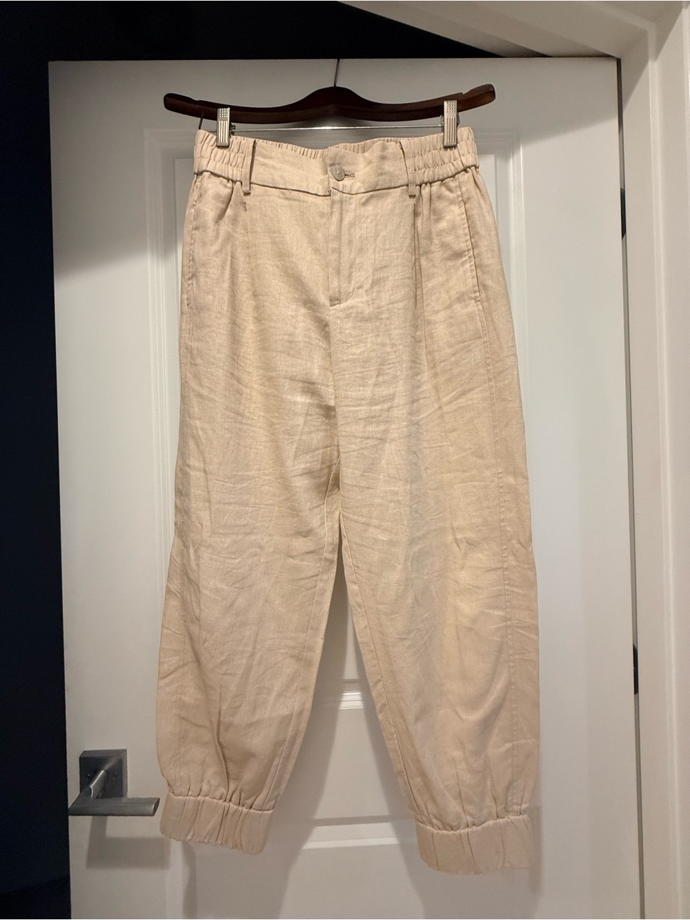 Zara Cream Elastic Cuff Linen Joggers